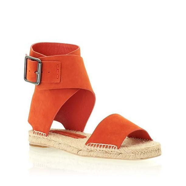 SAINT & LIBERTINE Marbella Paprika Nubuck Leather Flat Ankle Cuff Jute Sandal 